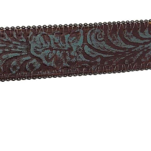 1781 BC‎ Leather Western Scroll Buckle Belt S Silver Rhinestone Brown Turquoise main image 6